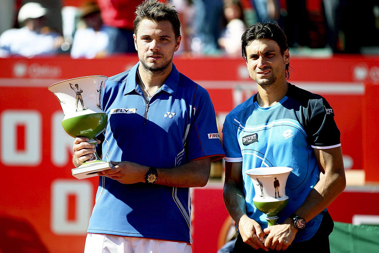 Wawrinka (izq.) y Ferrer posan después de la final del Abierto de Estoril