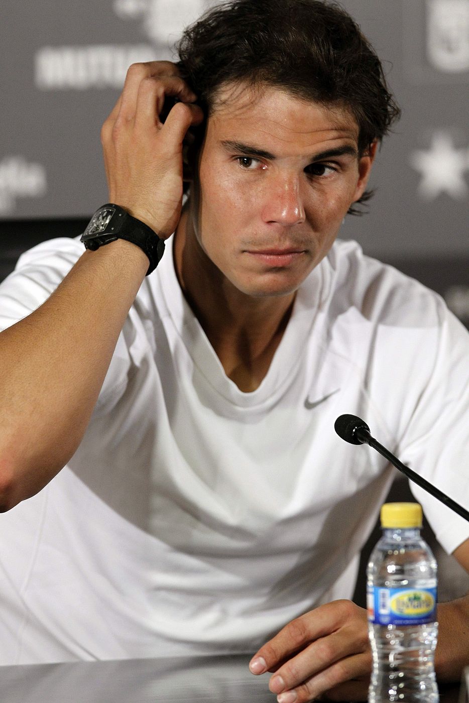 Rafael Nadal, que participa en el Abierto de Madrid de tenis, durante una rueda de prensa