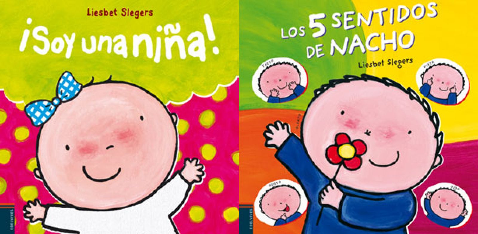 Portadas de 'Soy una niña' y 'Los cinco sentidos de Nacho', de Liesbet Slegers