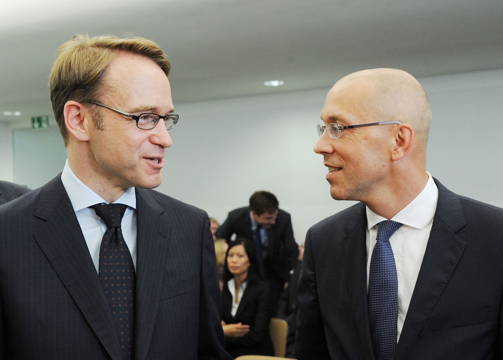 Jens Weidmann, presidente del Bundesbank, y Joerg Asmussen, miembro del BCE, en el Constitucional alemán