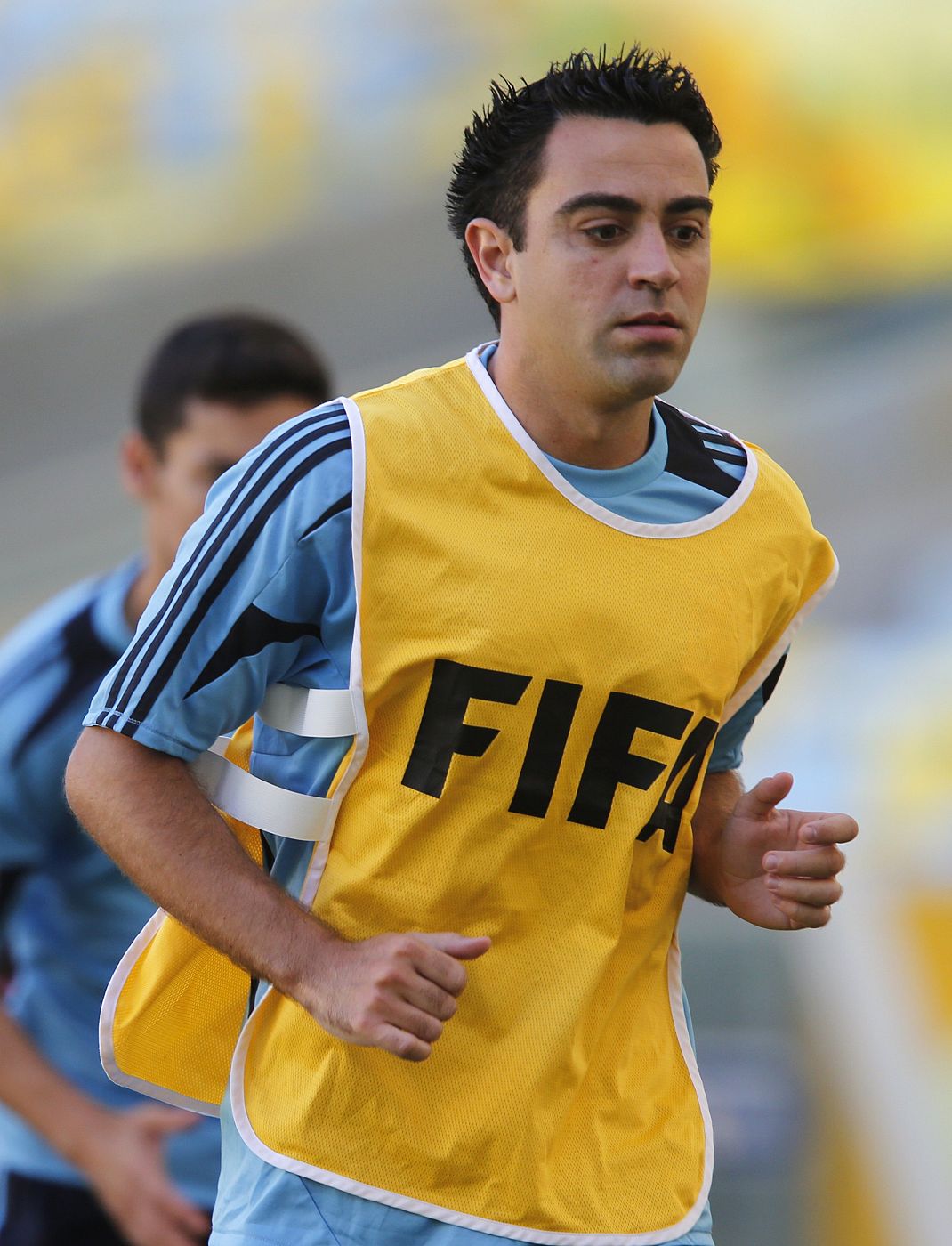 Xavi, en un entrenamiento con la selección en Brasil.