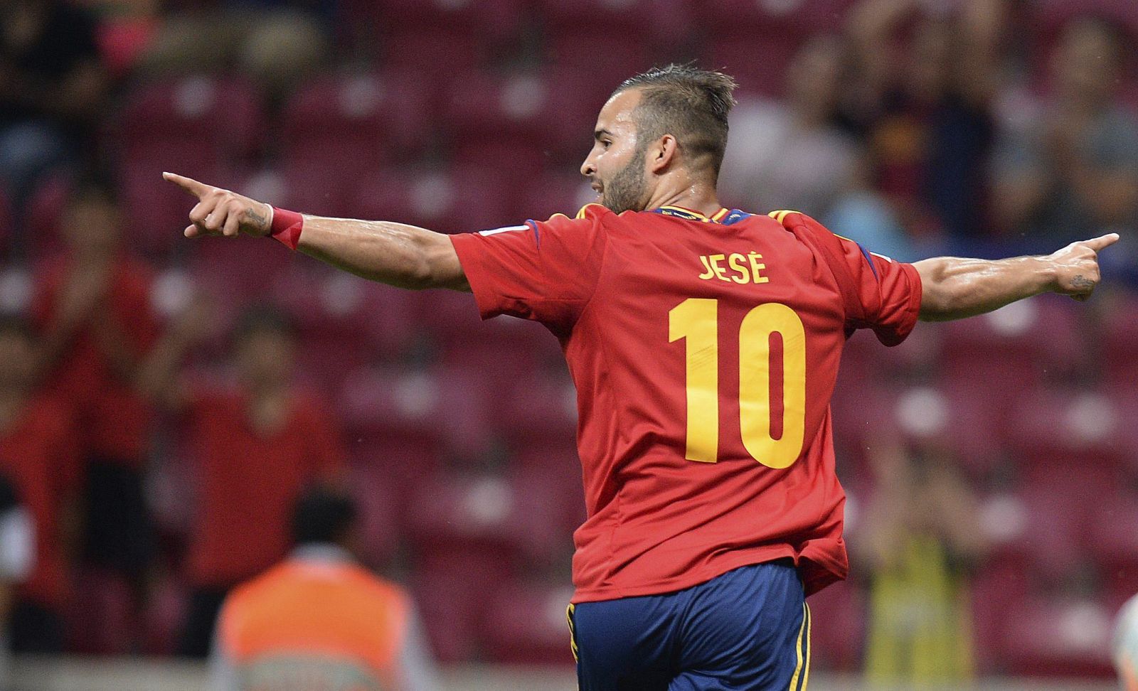 El jugador de la selección española Sub-20 Jese celebra un gol ante Francia.