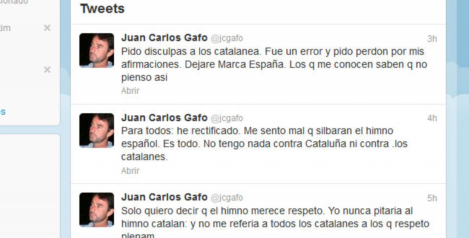 Juan Carlos Gafo se disculpa tras escribir "catalanes de mierda" en Twitter