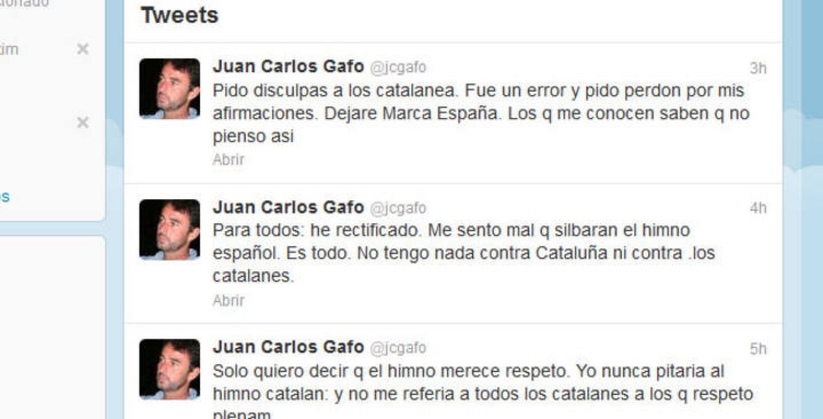  Juan Carlos Gafo se disculpa tras escribir "catalanes de mierda" en Twitter