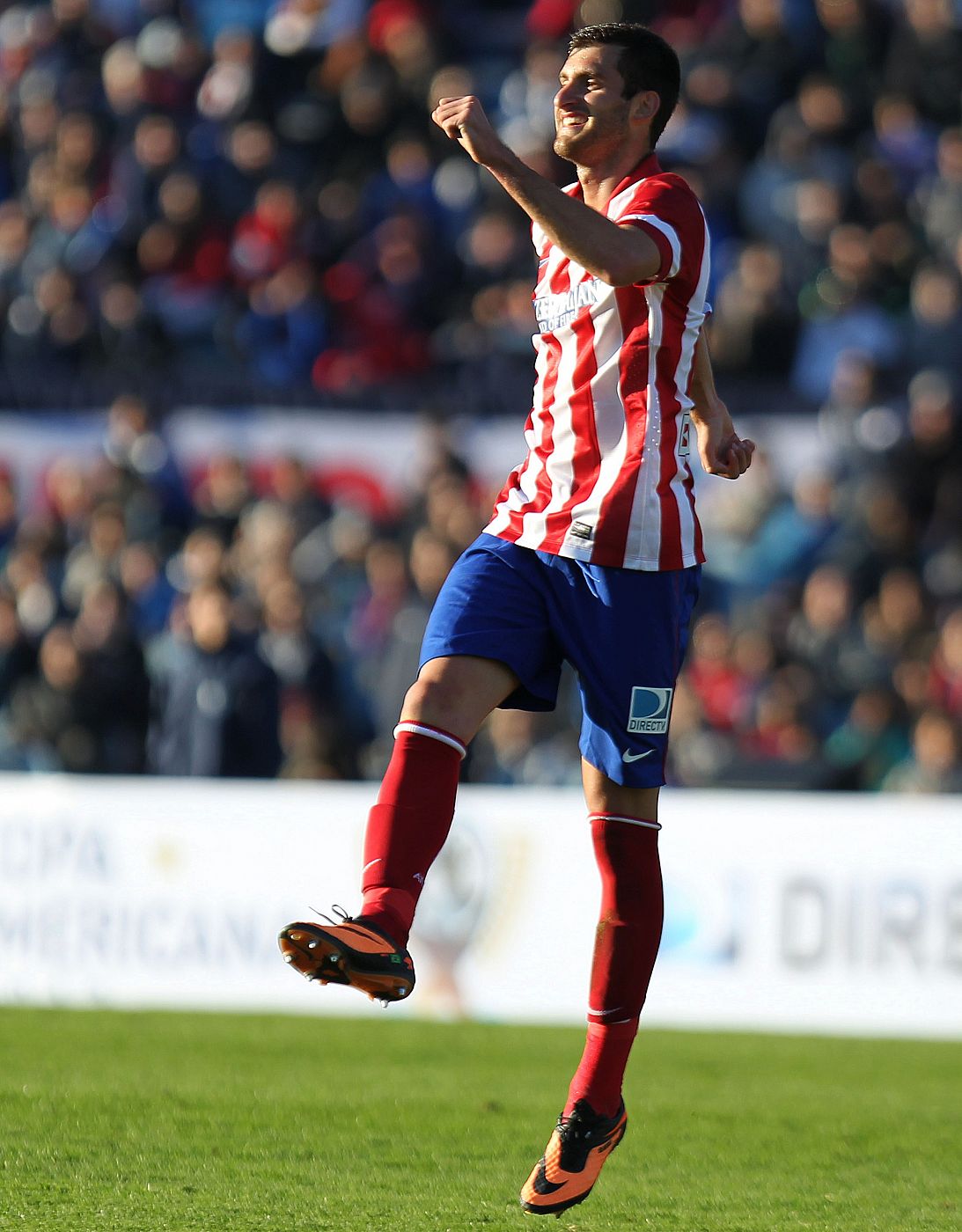 El jugador de Atlético de Madrid Leo Baptistao celebra su gol ante Nacional