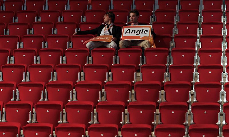 Supporters of German Chancellor and conservative Christian Democratic Union (CDU) leader Merkel are pictured during the election campaign rally in Duesseldorf