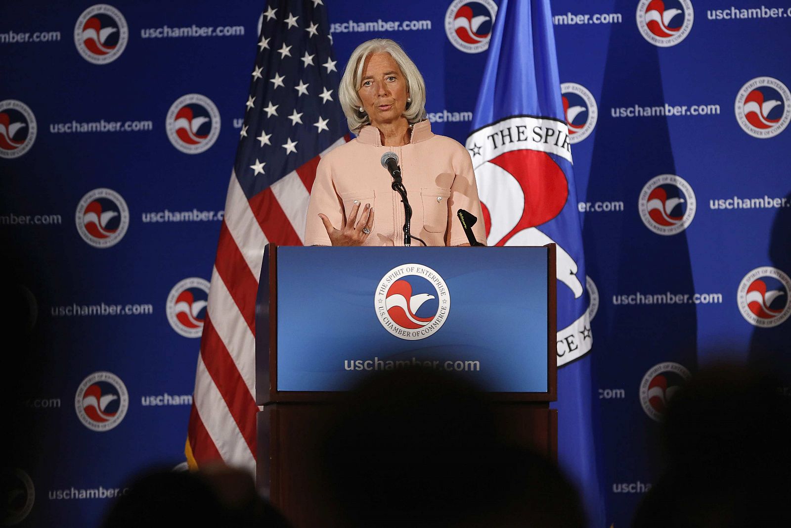 La directora gerente del Fondo Monetario Internacional (FMI), Christine Lagarde, en una conferencia en la Cámara de Comercio de EE.UU.