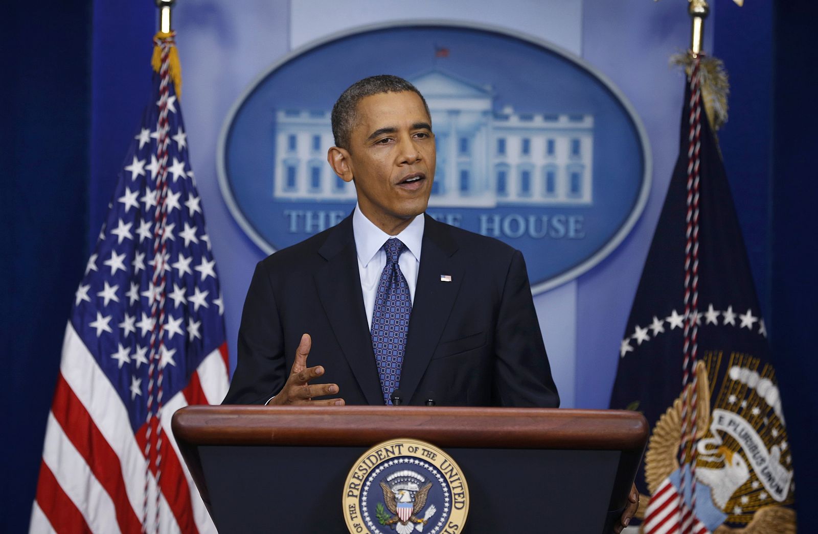 U.S. President Obama speaks from the White House Briefing Room in Washington