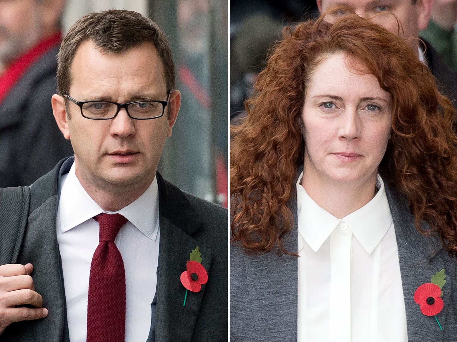 Andy Coulson y Rebekah Brooks, exdirectores del tabloide británico News of the World, en sendas imágenes tomadas este jueves.