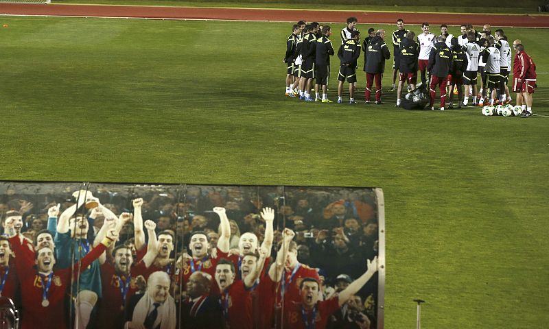 La selección española de fútbol, en un entrenamiento.