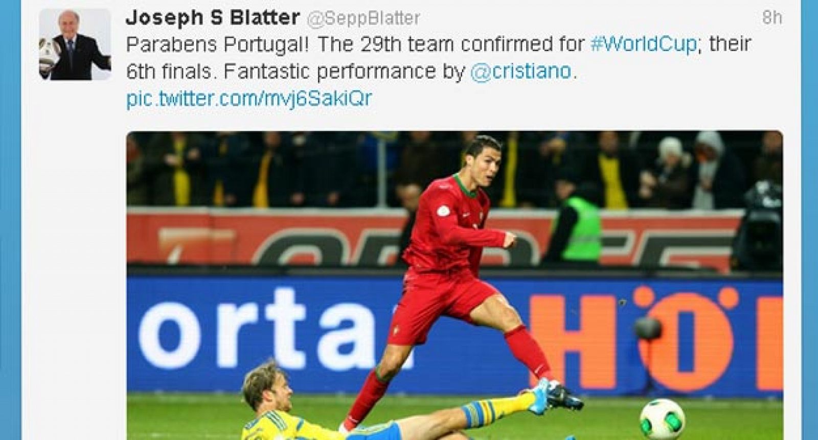 Mensaje que Blatter ha colgado en su Twitter