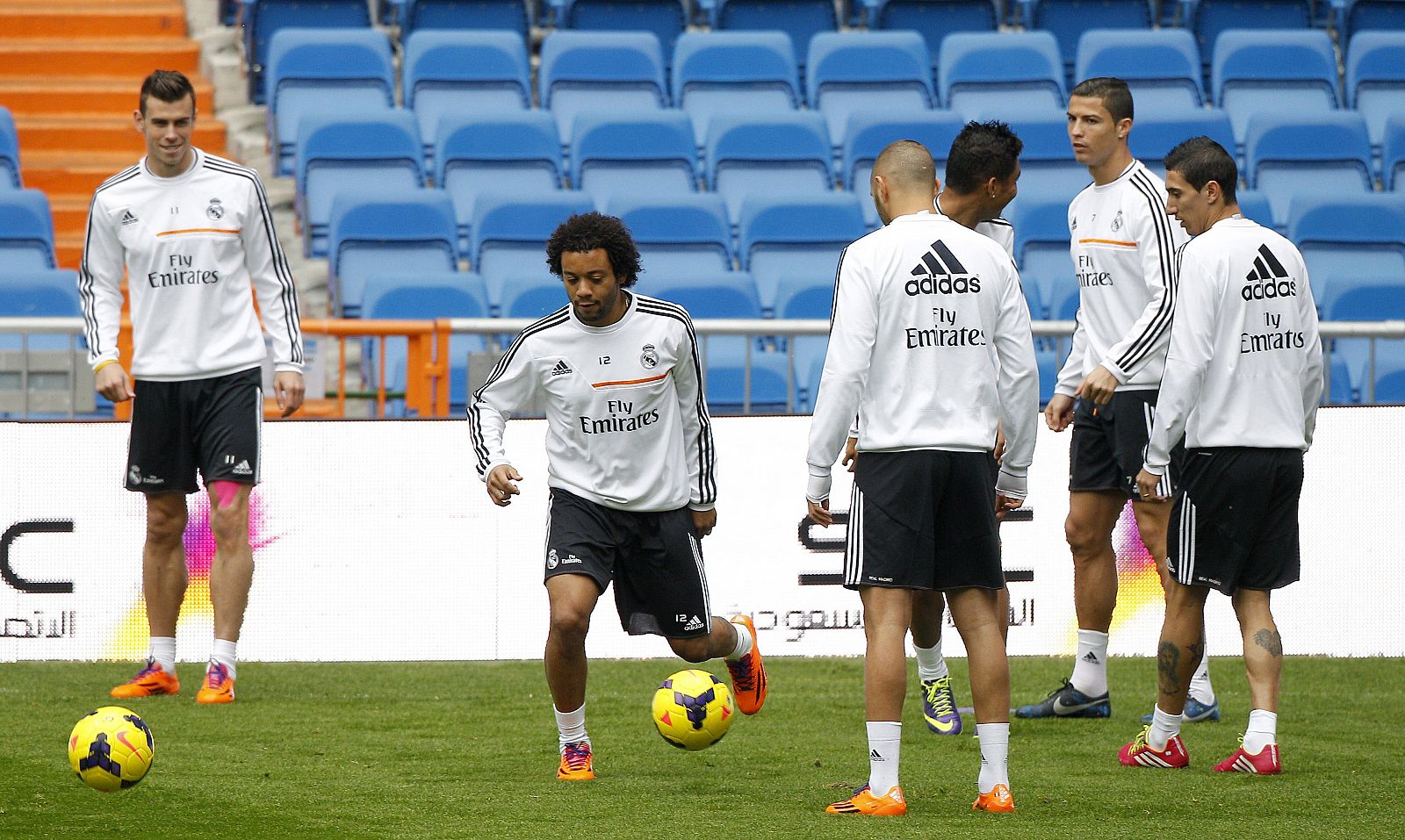 Marcelo, en un entrenamiento del Real Madrid