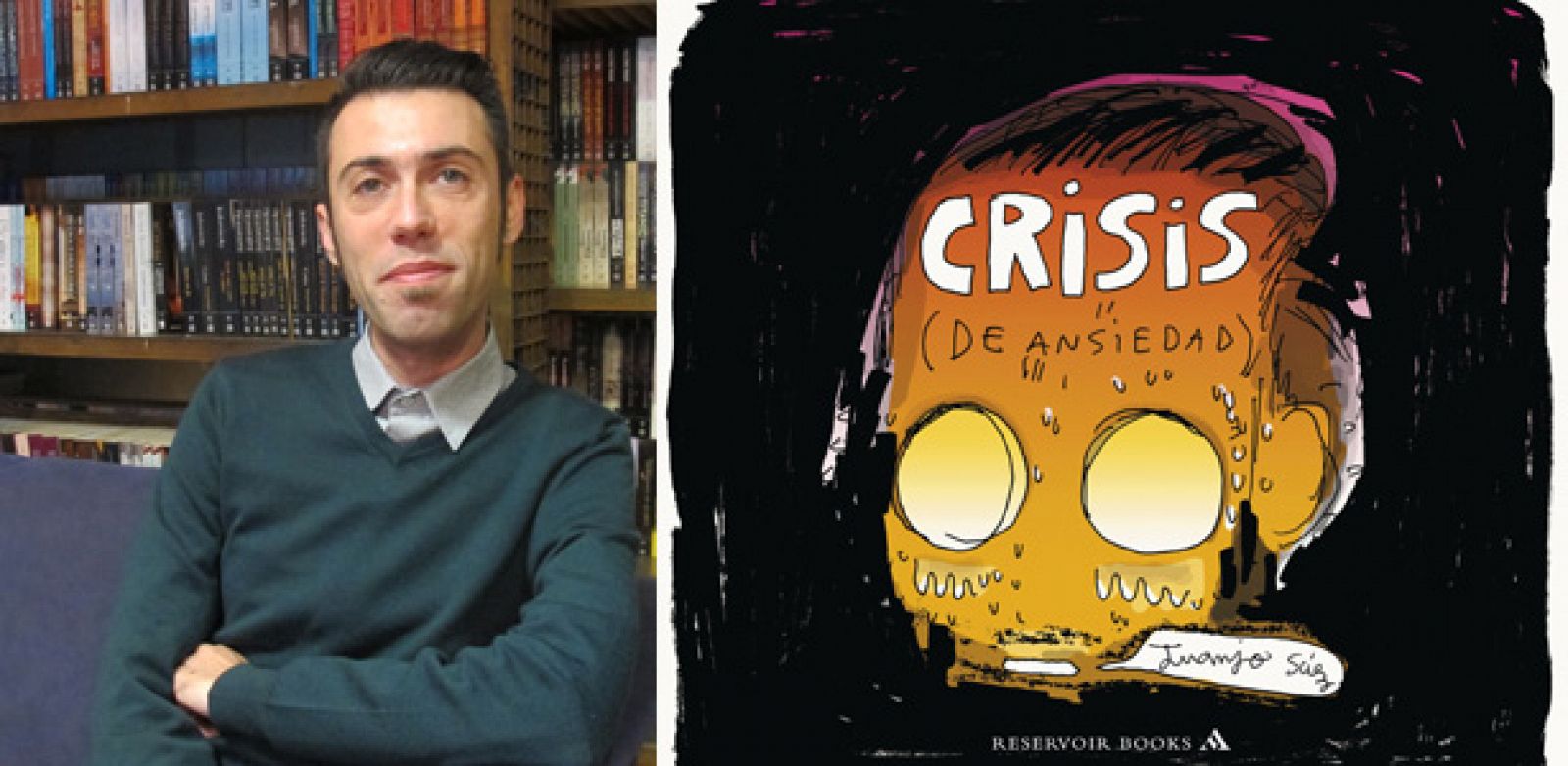 Juanjo Sáez y la portada de su libro 'Crisis (de ansiedad)'