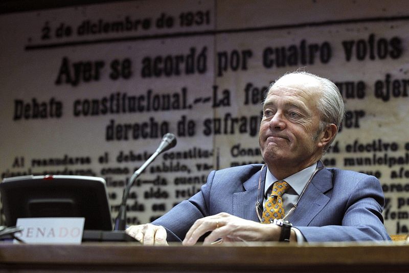 El presidente de Adif, Gonzalo Ferre, durante su comparecencia en la Comisión de Presupuestos del Senado
