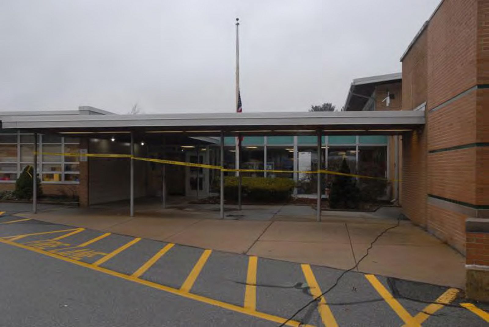 The entrance of Sandy Hook Elementary school is seen after an attack by gunman Adam Lanza in police evidence photo