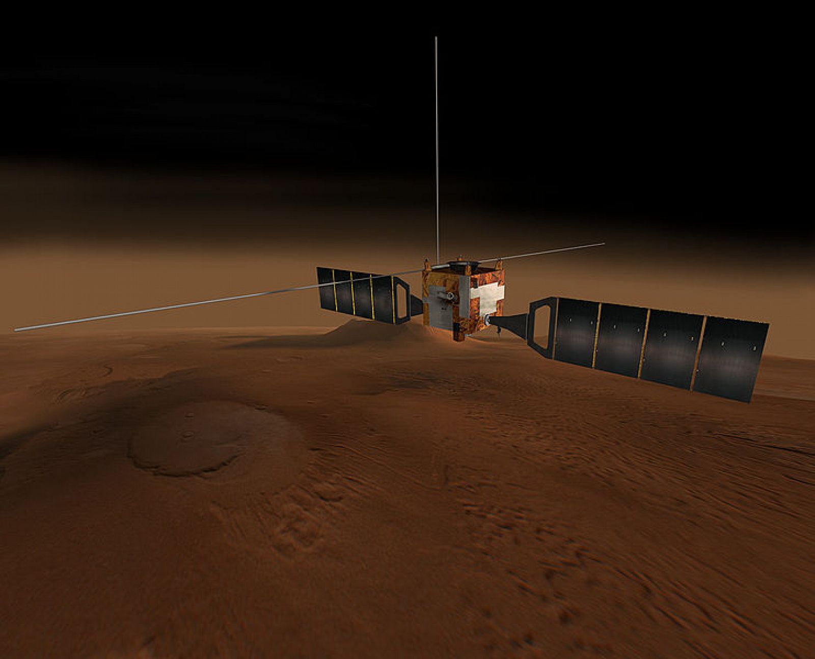 Impresión artística de la Mars Express en órbita alrededor de Marte