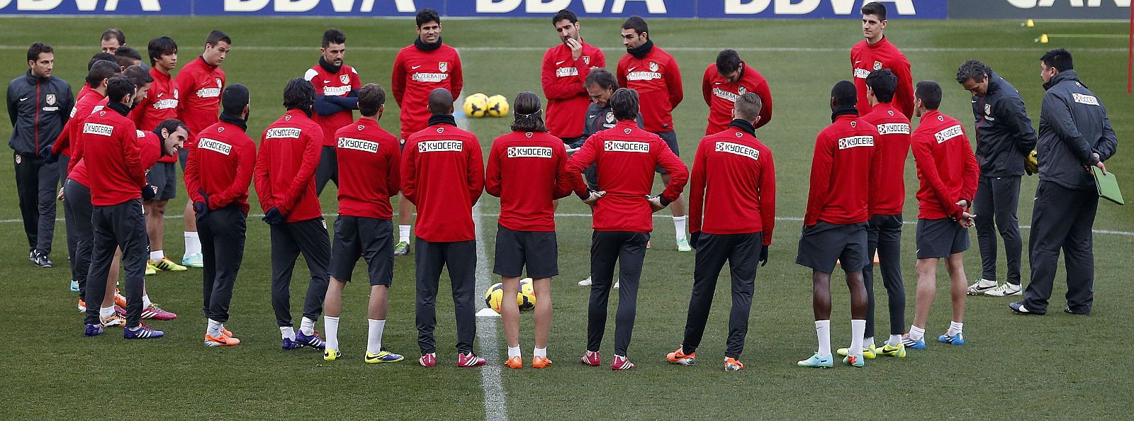 Los jugadores del Atlético de Madrid, durante un entrenamiento.