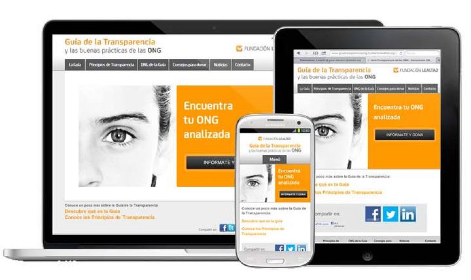  La aplicación Guía ONG en ordenador, tableta y teléfono inteligente.