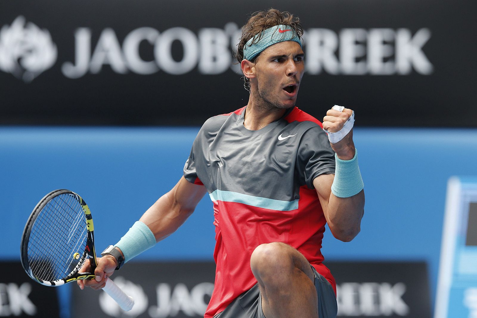 Rafa Nadal celebra uno de los puntos ante el japonés Kei Nishikori.