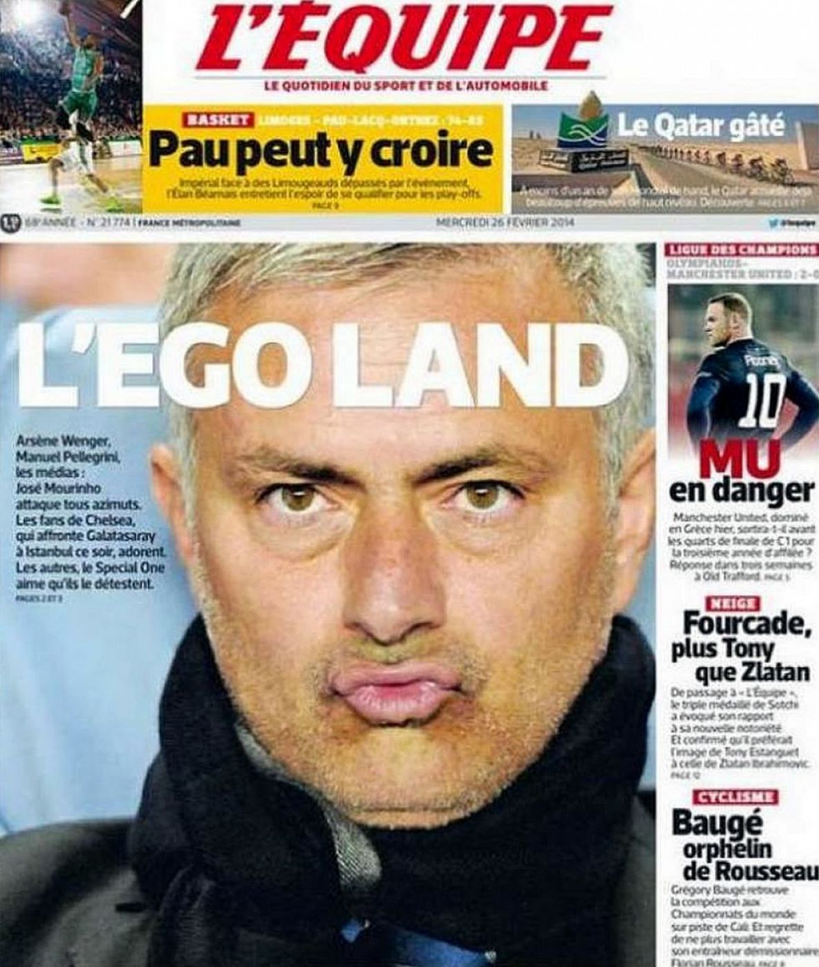 Imagen de la portada que L'Equipe dedica a Jose Mourinho.