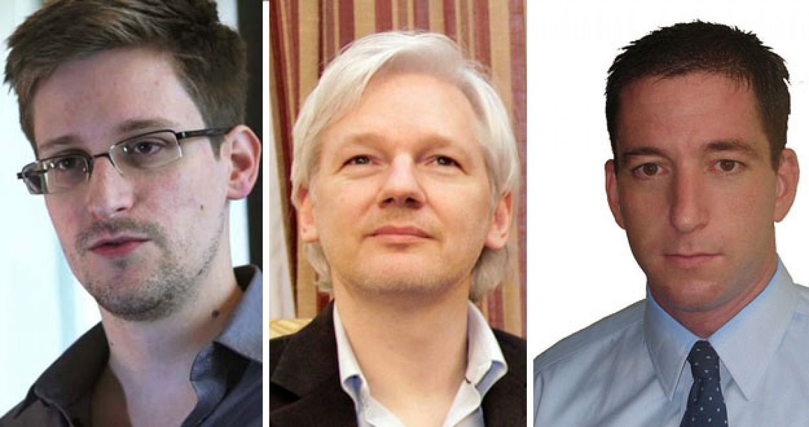 Edward Snowden, Julian Assange y Glenn Greewald.