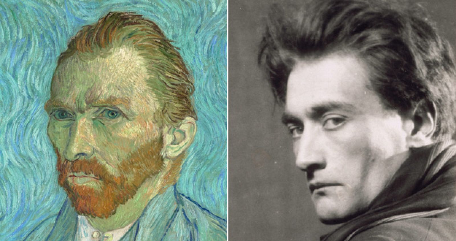 "Autorerrato" (1899), Vincent Van Gogh y fotografía de Antonin Artaud por Man Ray.