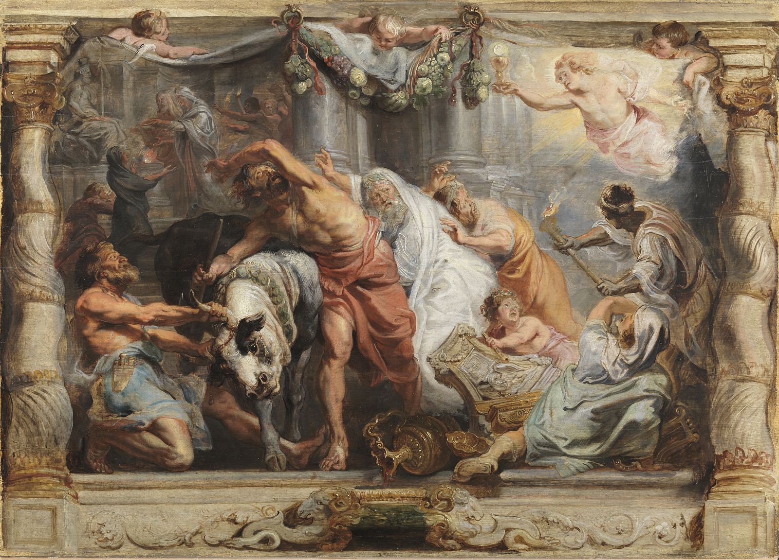 'El Triunfo de la Iglesia', Rubens (Óleo sobre tabla, 63,5 x 105 cm h. 1625)  Madrid, Museo Nacional del Prado.