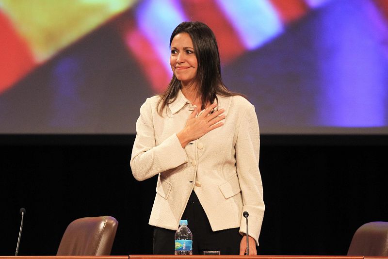 La diputada venezolana María Corina Machado, que ha perdido su escaño, ha participado este lunes en el seminario internacional "América Latina: Oportunidades y Desafíos".