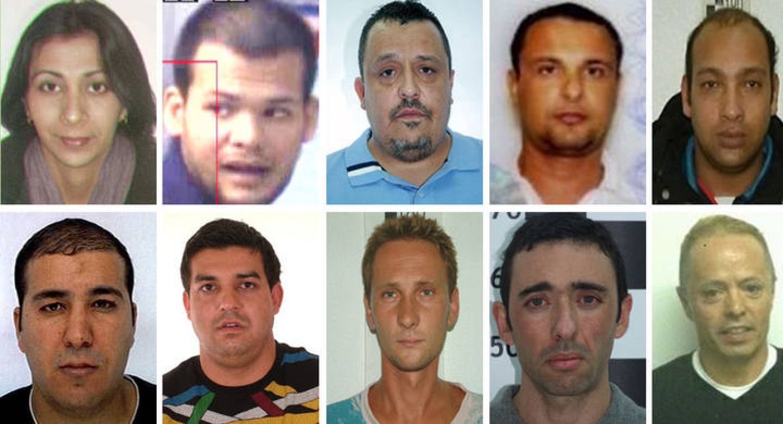 La Guardia Civil difundió la lista de los diez delincuentes más buscados en la que aparece Juan Monteagudo Mármol (en la fila inferior, el segundo por la derecha).