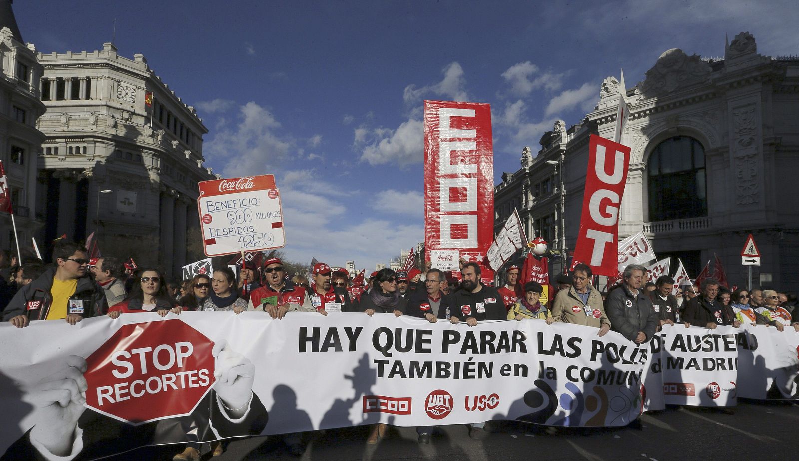 Cabecera de la manifestación contra las políticas de austeridad en Madrid