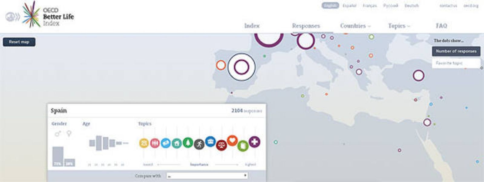 Mapa interactivo sobre el indicador de una vida mejor de la OCDE