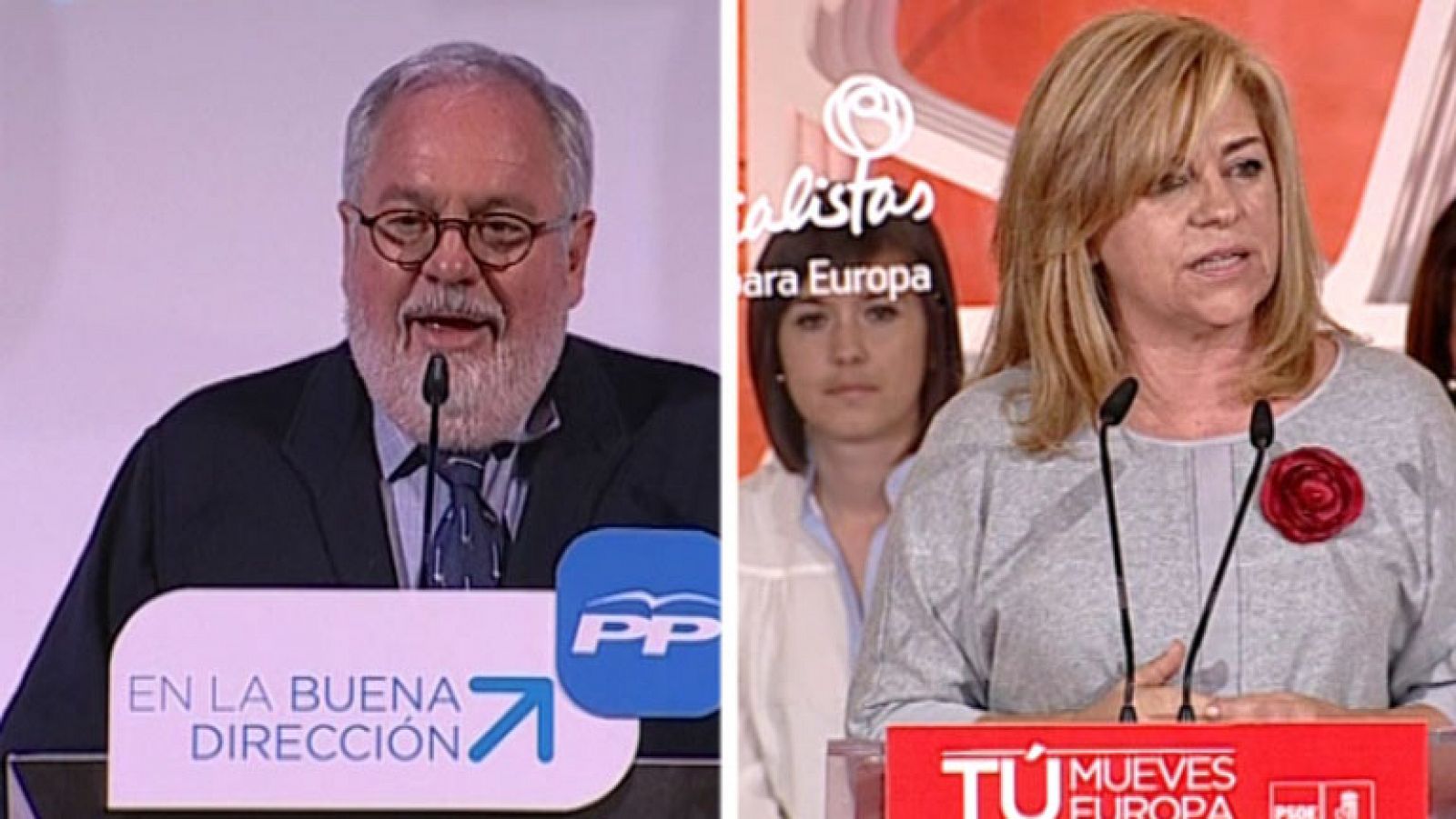 Los candidatos del PP y PSOE, Miguel Arias Cañete y Elena Valenciano.