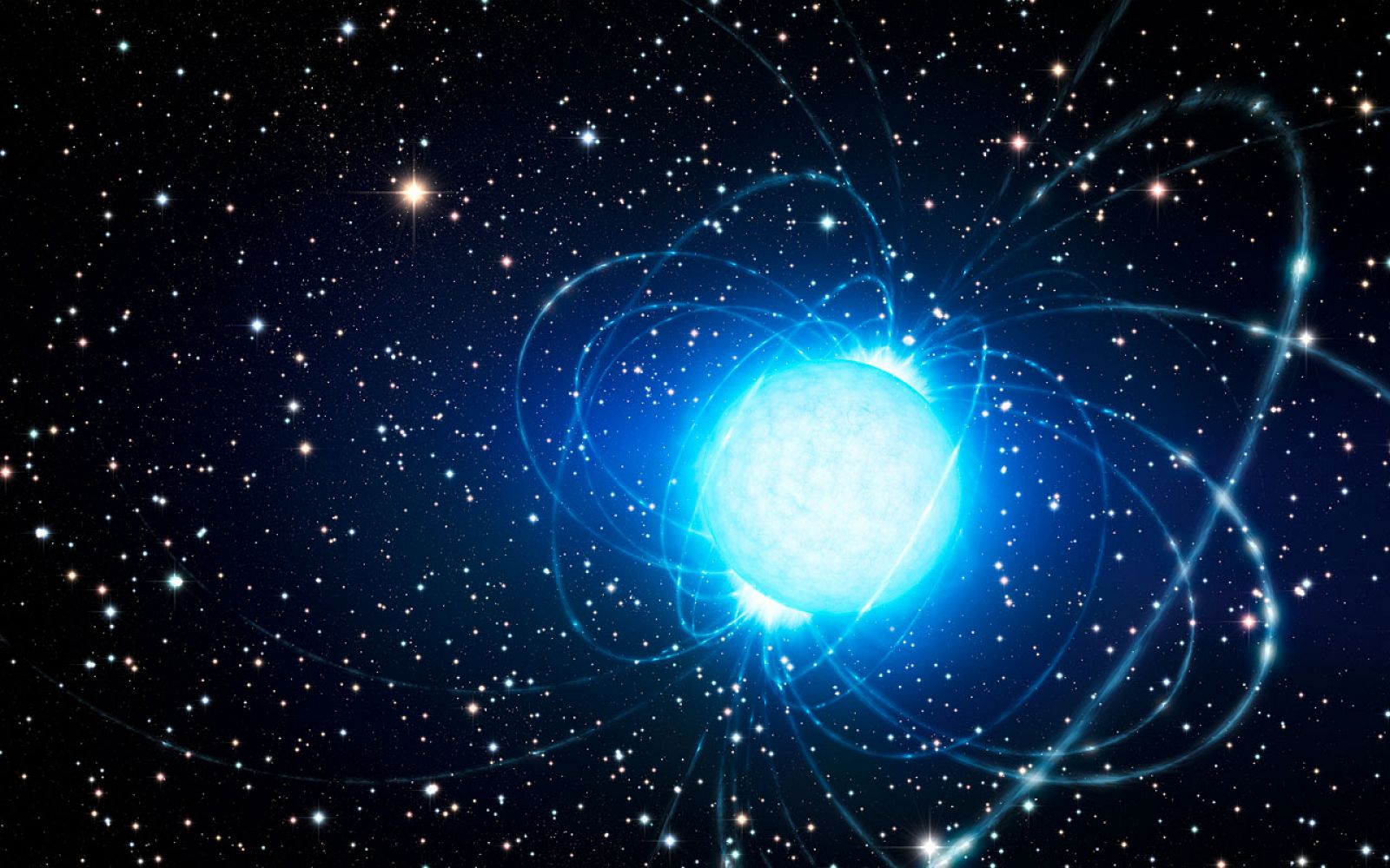 Impresión artística del magnetar en el cúmulo estelar Westerlund 1