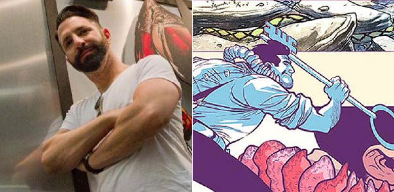 Ramón K. Pérez y fragmento de una viñeta de 'Cuento de arena'