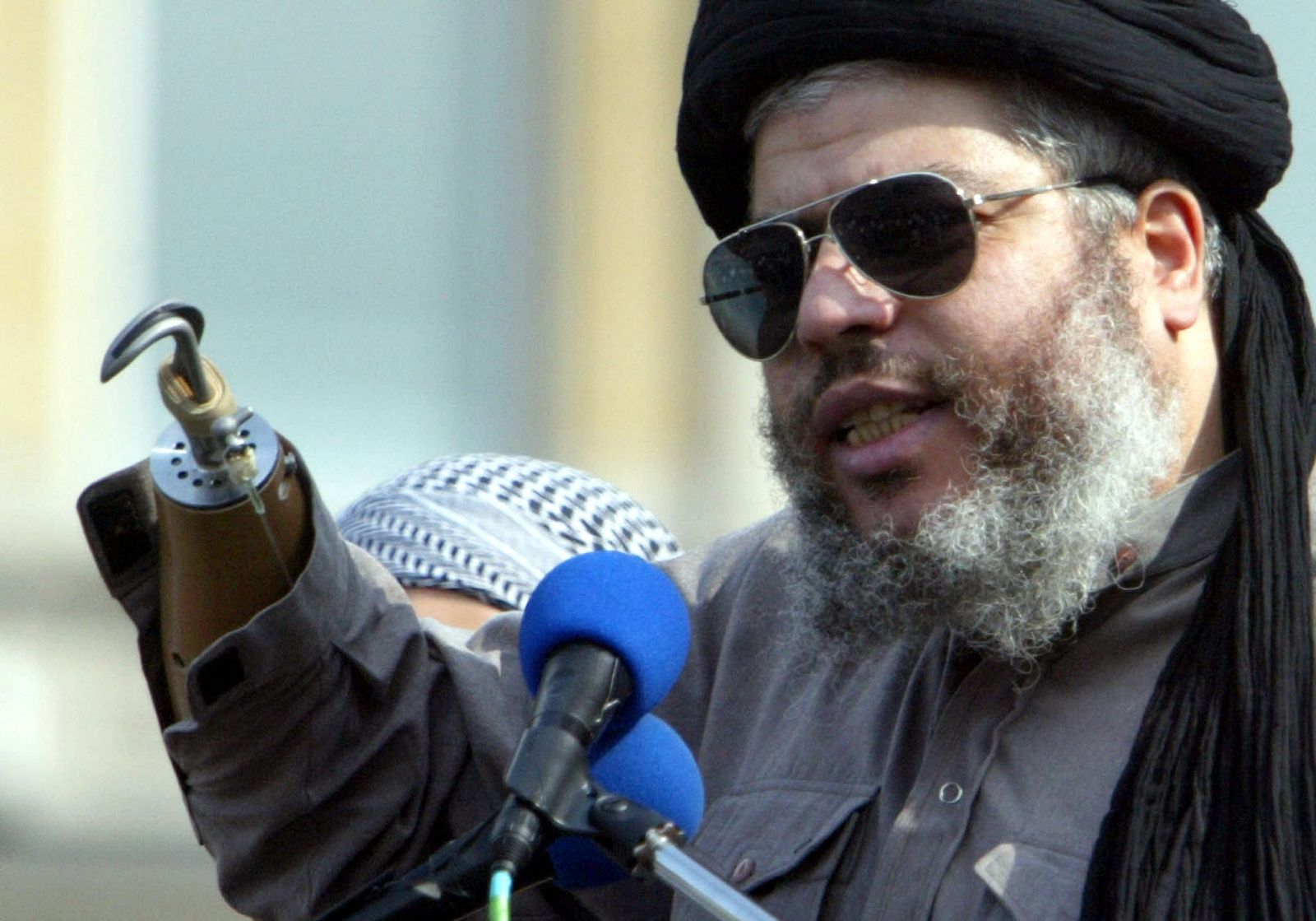 File photo of radical Muslim cleric Sheikh Abu Hamza al-Masri addresses the sixth annual rally for Islam in Trafalgar Square