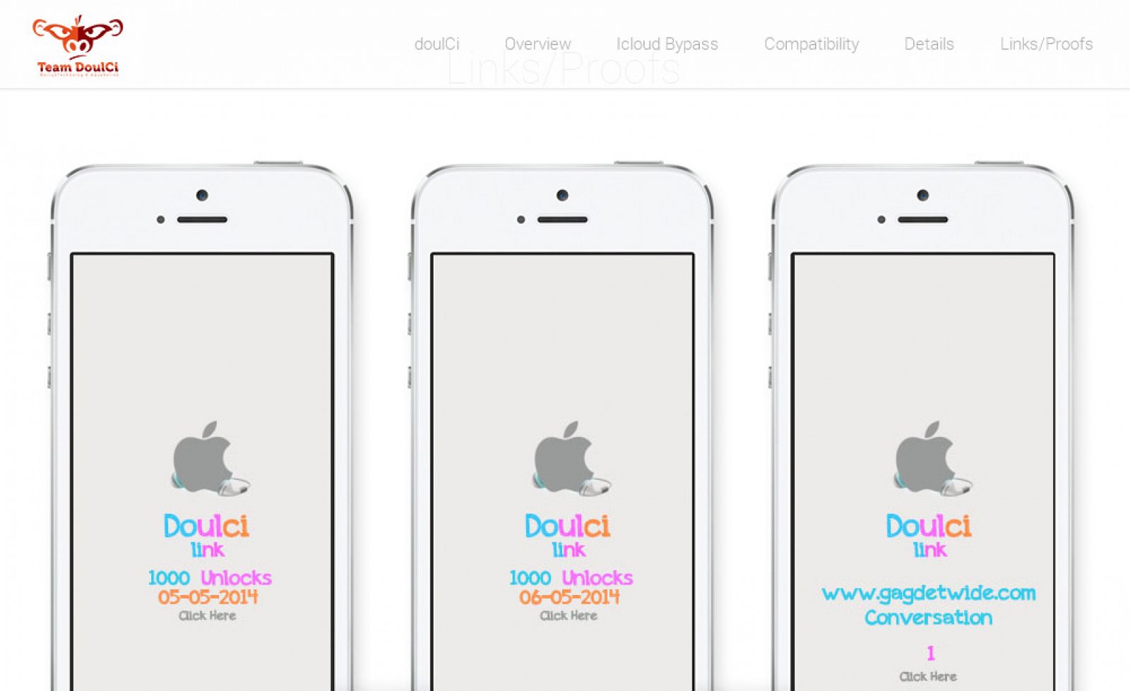 Imagen de 'prueba' en la página web de doulCi para demostrar el desbloqueo de teléfonos iPhone.