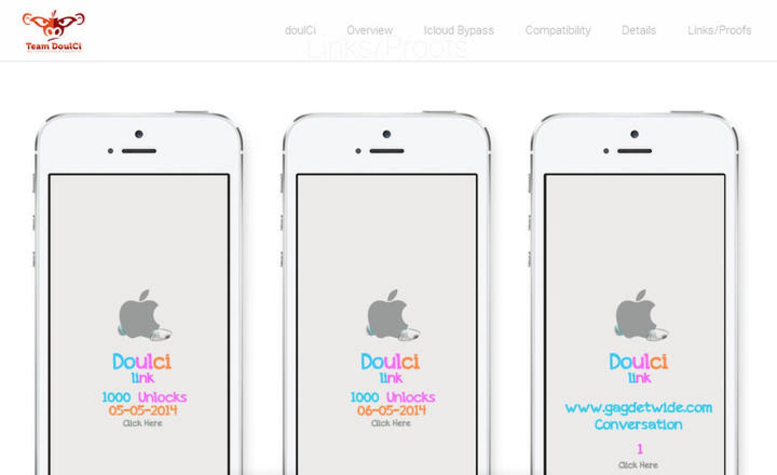 Imagen de 'prueba' en la página web de doulCi para demostrar el desbloqueo de teléfonos iPhone.