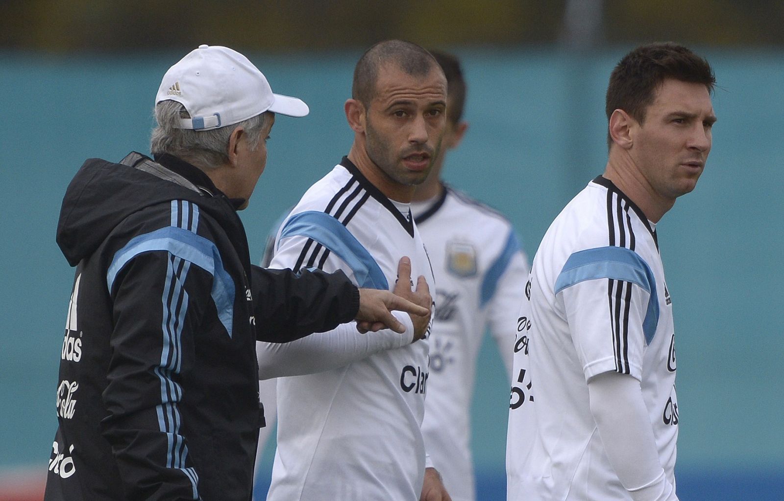 Mascherano, en el centro, en un entrenamiento de Argentina con su compañero Leo Messi