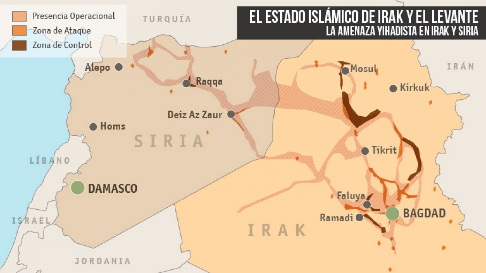 Mapa de la amenaza yihadista en Irak y Siria