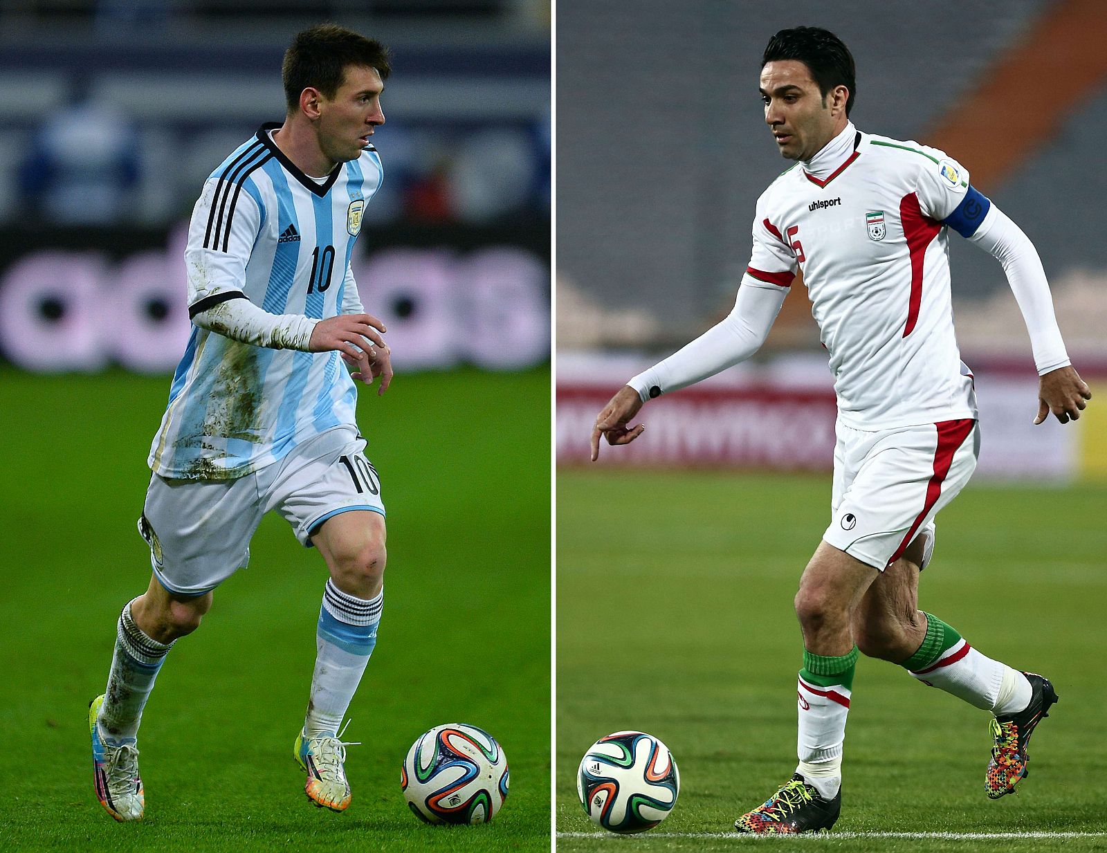 Leo Messi, a la izquierda, y Javad Nekounam, de Argentina e Irán respectivamente