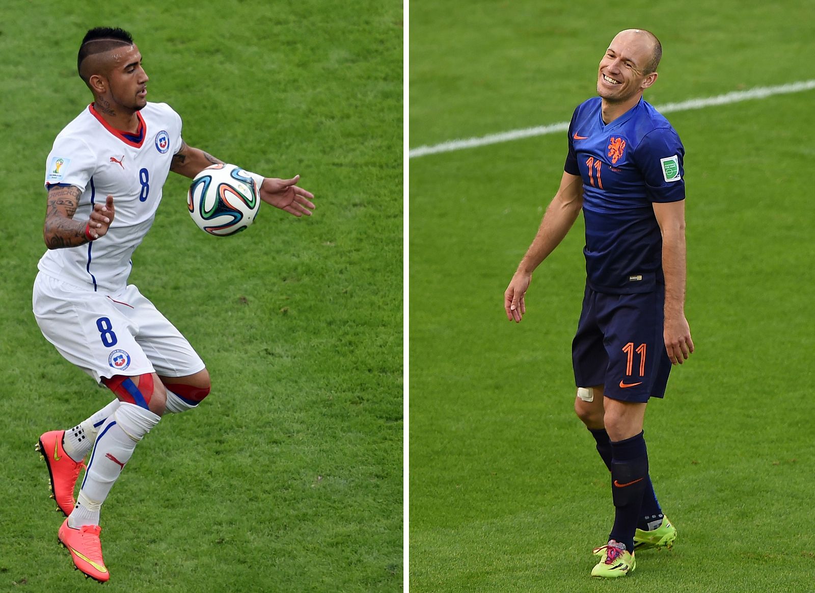 Arturo Vidal, duda en Chile, y Arjen Robben, posible titular en Holanda