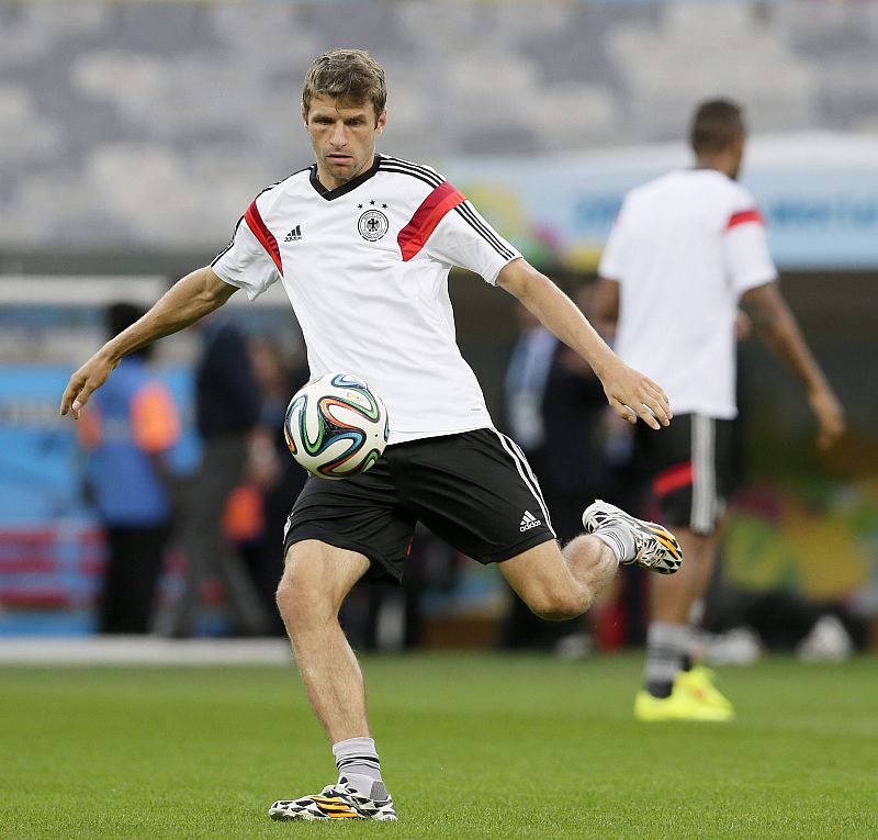 Thomas Müller, en un entrenamiento de Alemania