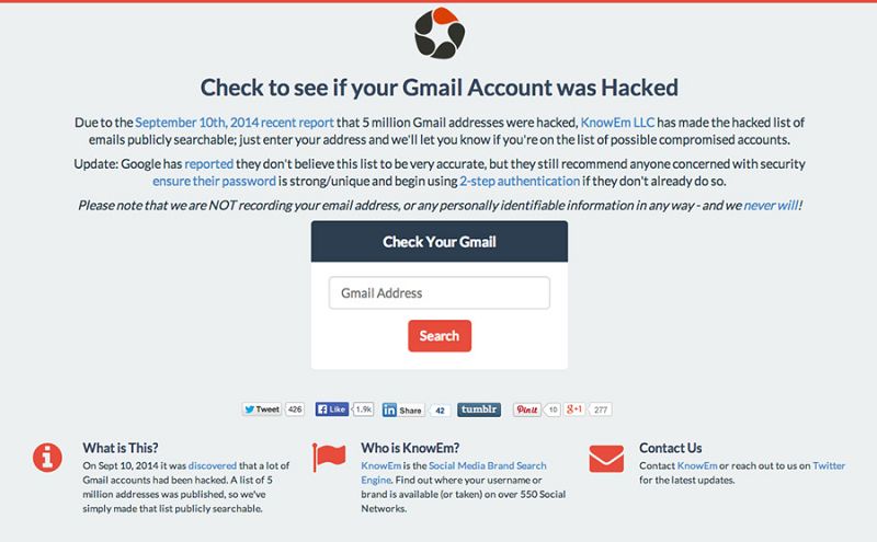 En la página securityalert.knowem.com se puede comprobar si una cuenta se ha visto afectada recientemente por este problema de seguridad.