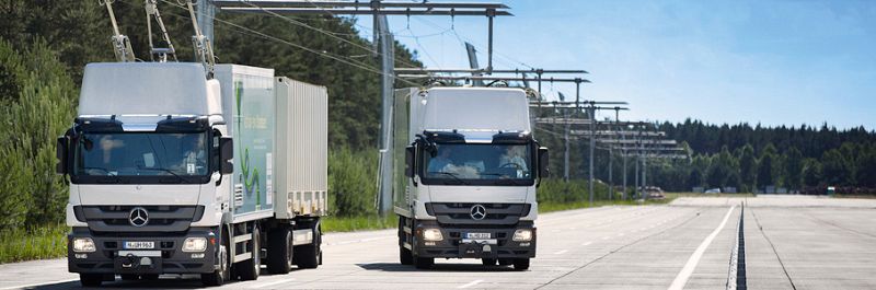 Prototipos de los 'trole-camiones' de Siemens.