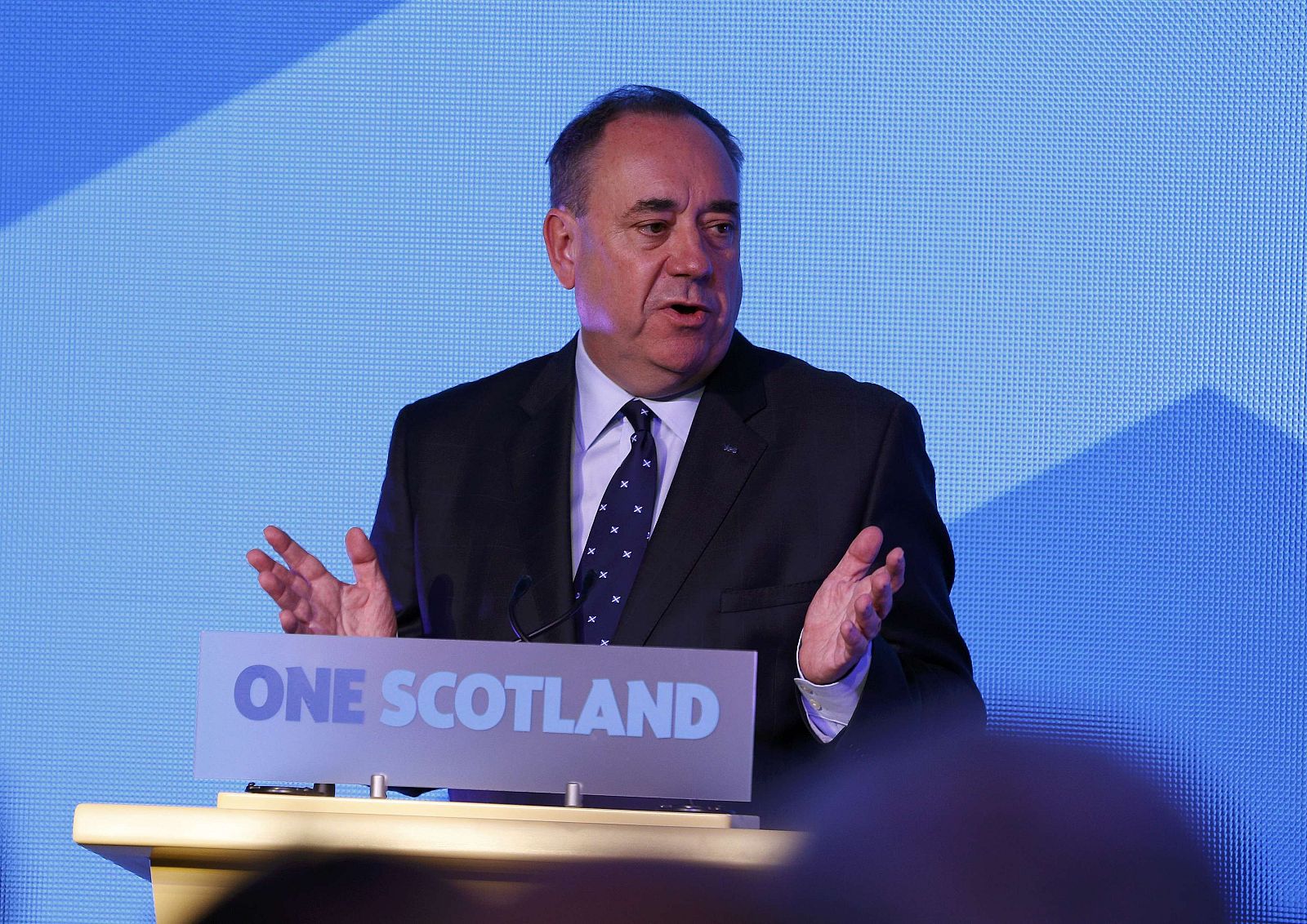 Scotland's First Minister Alex Salmond speaks at the "Yes" Campaign headquarters in Edinburgh, Scotland