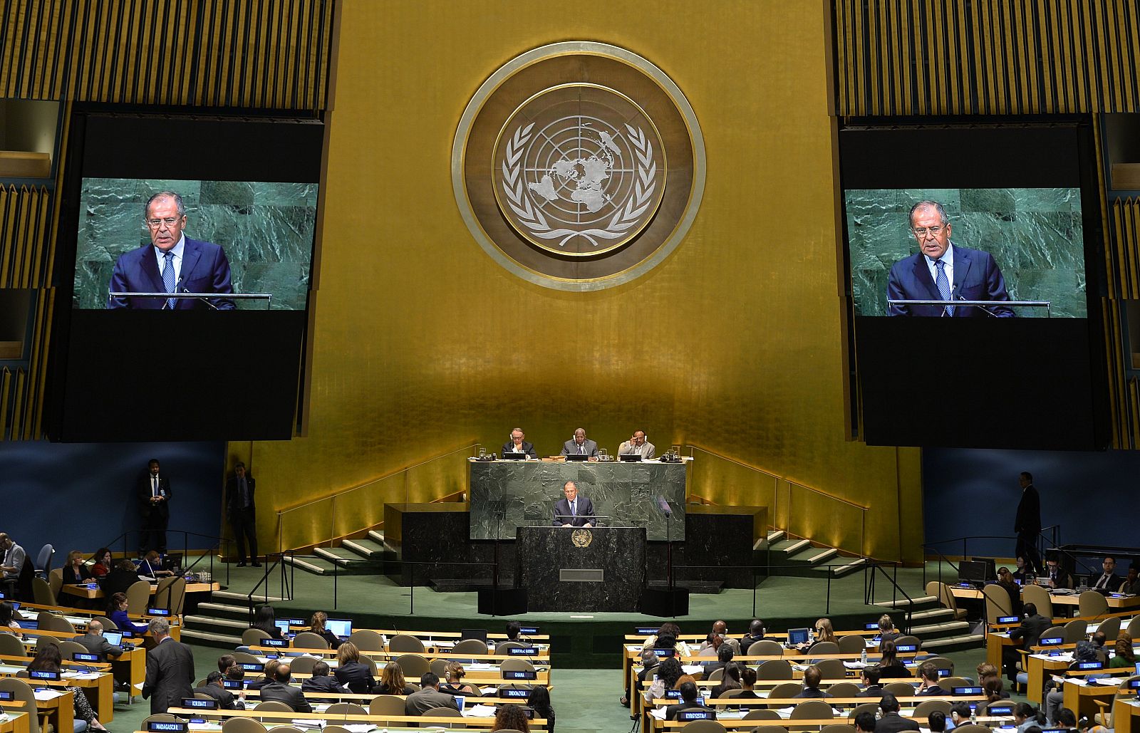 El ministro ruso de Exteriores, Serguéi Lavrov. durante su intervención en la 69 asamblea de la ONU.