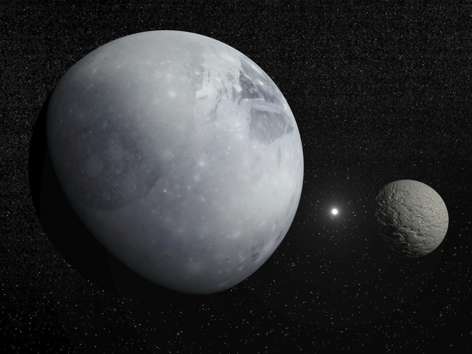 Recreación de Plutón (izquierda) en el espacio