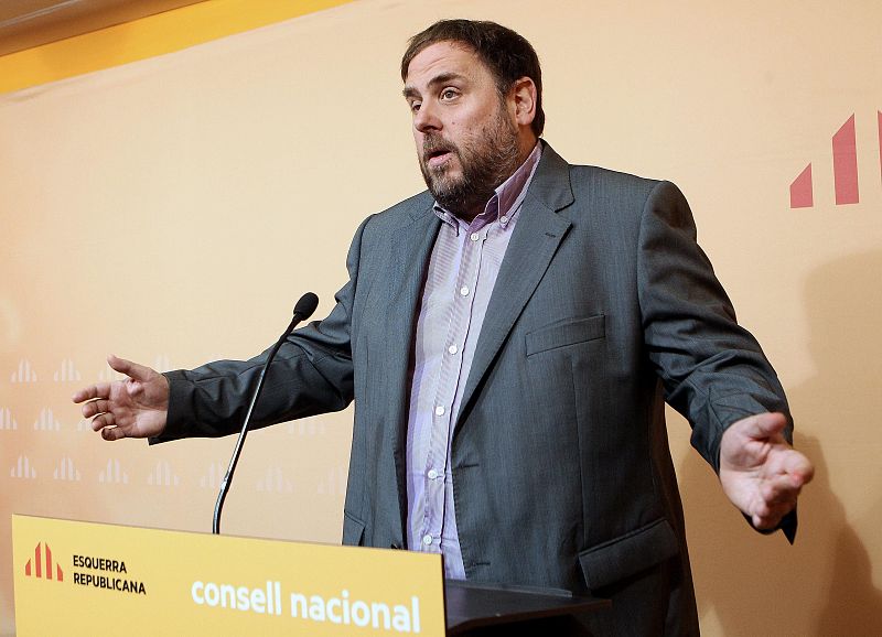 El presidente de ERC, Oriol Junqueras, durante su intervencion en el consejo nacional de la formación independentista.
