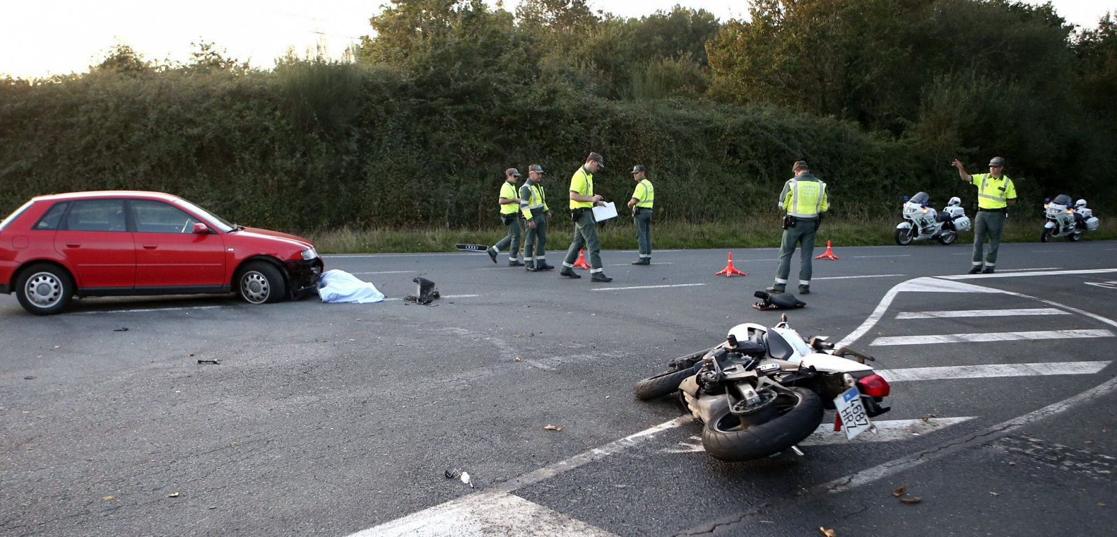 Accidente que ha costado la vida a un motorista en Pontevedra, el pasado sábado