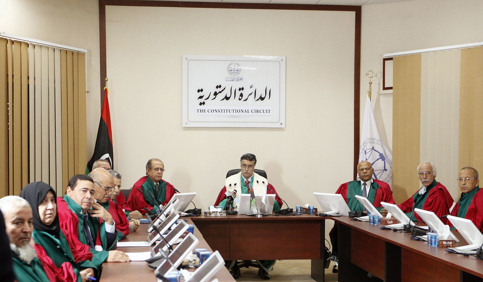 Judge Kamal Bashir Dahan, head of Libya's Supreme Court, meets with members of the Constitutional Chamber in Tripol